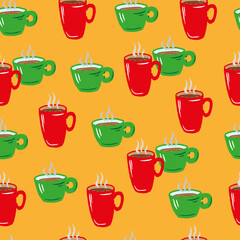 seamless vector pattern with cups  on the yellow background