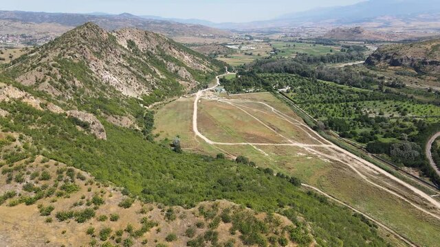 Aerial view of Kozhuh Mountain and Petrich valley, Bulgaria