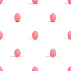 Pink Easter eggs isolated on a white background. Seamless pattern.