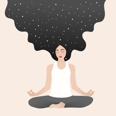 Woman meditating. Concept illustration for yoga, meditation, relax, recreation, healthy lifestyle. Vector illustration