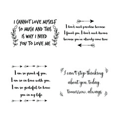 Set of Love Quotes Sayings for Valentine's day.  Romantic feeling between man and woman