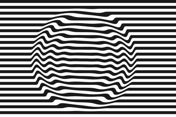Striped, optical art. The lines are black, an illusion. Vector illustration. Background.