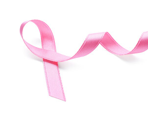 Pink ribbon on white background. Breast cancer awareness concept