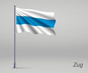 Waving flag of Zug - canton of Switzerland on flagpole. Template for independence day poster design