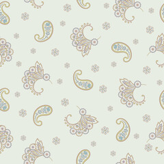 Seamless pattern with paisley ornament. Vector floral background