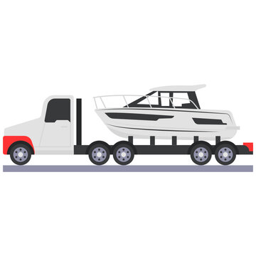 Boat Haulage Concept Vector Color Icon Design, Heavy Hauler Vehicle Symbol,Over Size Load Trucks Sign , Special Transport Carrier Stock Illustration