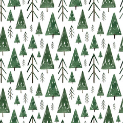 Fototapeta premium Seamless pattern with watercolor Christmas trees on a white background. Holiday, winter, new year, christmas.