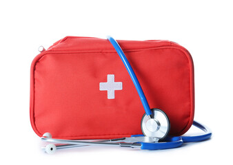 First aid kit on white background