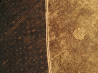 Scorched earth top view. Photo from a drone