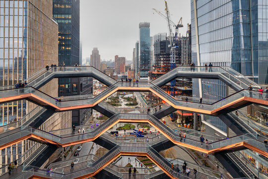 Vessel (hudson Yards Redevelopment Project ) In NYC At Sunset With Clouds In Sky