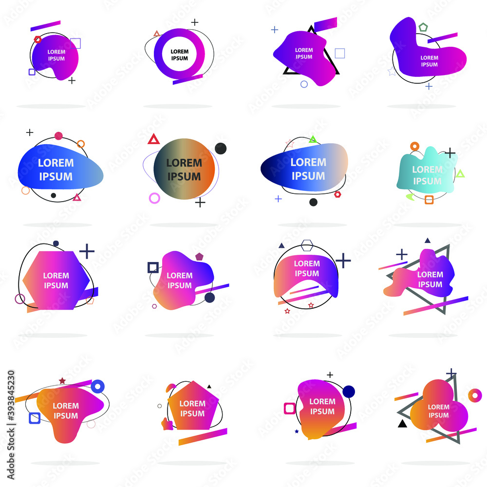 Aufkleber set of abstract modern graphic elements. colorful vector gradient shapes composition. template for d