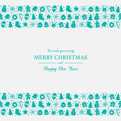 Christmas greeting card with Xmas pattern and wishes. Vector