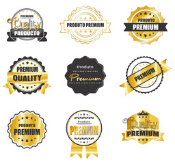 Set Selos,  Selo Gold, Selo de Qualidade, Selo Premium, Selo de produtos de alta qualidade, selos em vetor