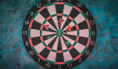 Darts and arrows. Hitting target, success business concept
