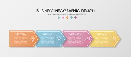 Timeline infographic with business icons and 4 options. Vector