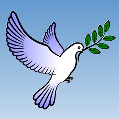 Dove symbol of peace.
Dove flying with an olive branch. Vector illustration.