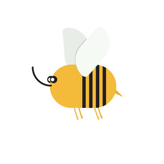Bee in cartoon flat style. For garment print, cards, sticker, child school items, language educational course. Vector illustration.
