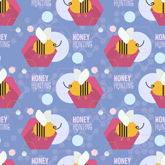 Bees. Seamless background. For garment and textile print, cards, sticker, package. Vector illustration.