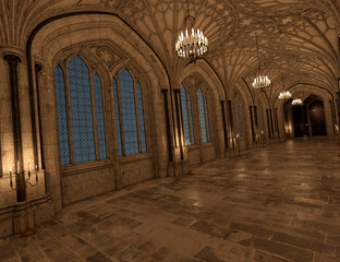 Fototapeta na wymiar 3D Rendering Gothic Hallway