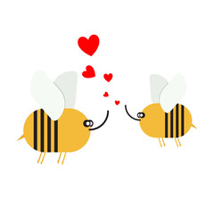 Two flying bees in love. Valentines day concept vector illustration.