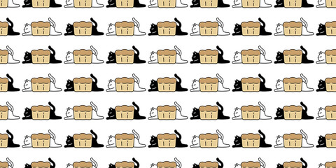 cat seamless pattern kitten bread bakery vector calico cartoon isolated repeat wallpaper tile background character illustration doodle design