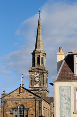 Old Stone Church with Spire & Clock in Rural Town Centre 