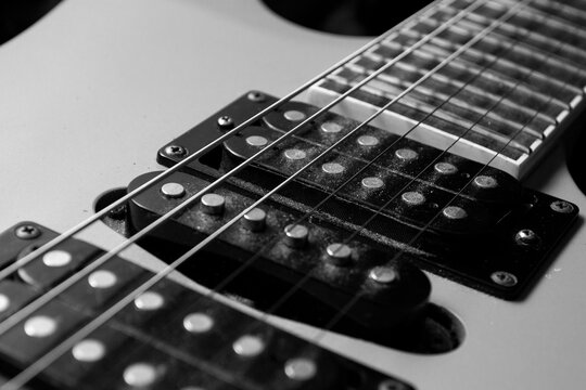 light guitar closeup black and white picture