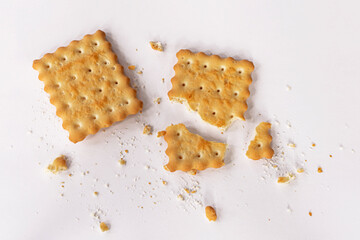 Cookies on a white background. Close-up. Cookie texture. Crackers. Cookie crumbs. Isolate
