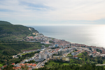 Fototapeta na wymiar View of Sesimbra city from the city castle, in Portugal