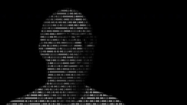 Male silhouette binary code on black background. Binary code matrix with digits moving on human silhouette. PSD effect. Concept mining cryptocurrency bitcoin. Web developer, digital computer code