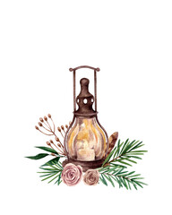Retro lantern in watercolor