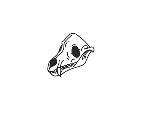 Hand drawn vector abstract stock flat graphic illustration with logo elements ,dog skull sacred line art icon in simple style for branding ,isolated on white background