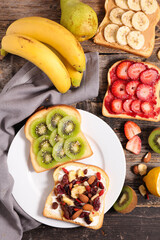 breakfast toast with fruits- top view