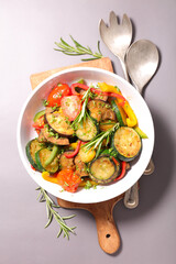 ratatouille- fried eggplant,  bell pepper and zucchini