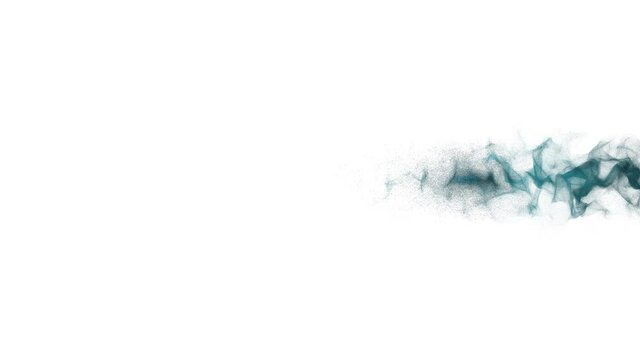 Blue powder / particles fly horizontally on a white background bouncing off the edges of the screen. 