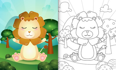 coloring book for kids with a cute lion character illustration