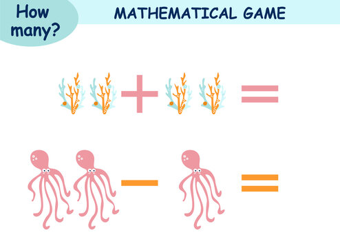 mathematical examples of addition and subtraction. educational page for children. sea world - Powered by Adobe