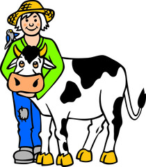 Obraz na płótnie Canvas illustration of farmer and calf Bull or cow