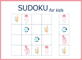 sudoku for kids. Sudoku. Children's puzzles. Educational game for children. sea world