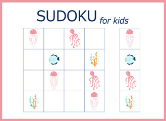 Obraz premium sudoku for kids. Sudoku. Children's puzzles. Educational game for children. sea world