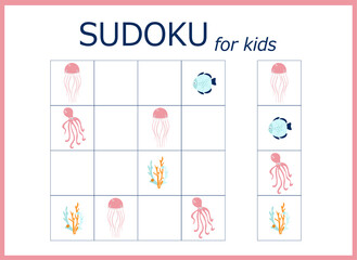 sudoku for kids. Sudoku. Children's puzzles. Educational game for children. sea world