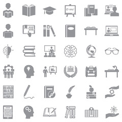Learning Icons. Gray Flat Design. Vector Illustration.