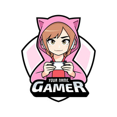 Anime gamer girl cartoon esport logo © tkzgraphic