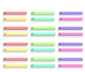 Colorful set of 3d search bars with shadows