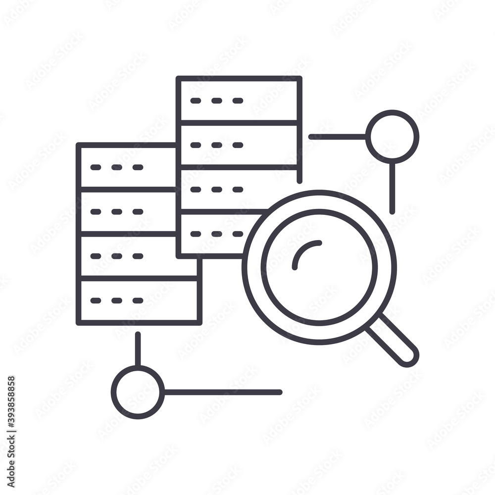 Poster data query icon, linear isolated illustration, thin line vector, web design sign, outline concept sy