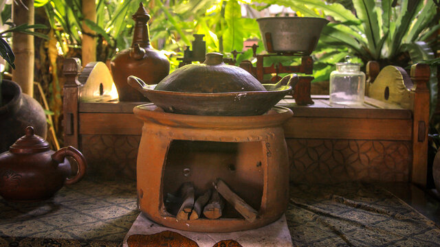 Earthenware furnace or tungku gerabah is Indonesian local stove made from clay. Traditional furnace from Indonesia.