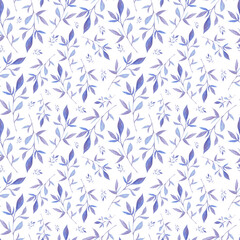 Naklejka na ściany i meble Watercolor color blue leaves seamless pattern. Watercolor fabric. Repeat leaves. Use for design invitations, birthdays, weddings.