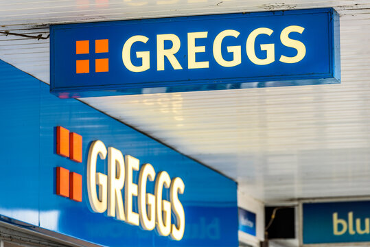 Northampton UK October 5, 2017: Greggs Fast Food Logo Sign In Northampton Town Centre.