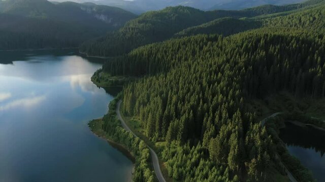 evening lake aerial panorama