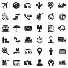 Logistic Icons. Black Flat Design. Vector Illustration.